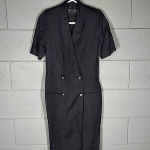 Tahari Classics Double Breasted Suit Dress - Black - Size 8